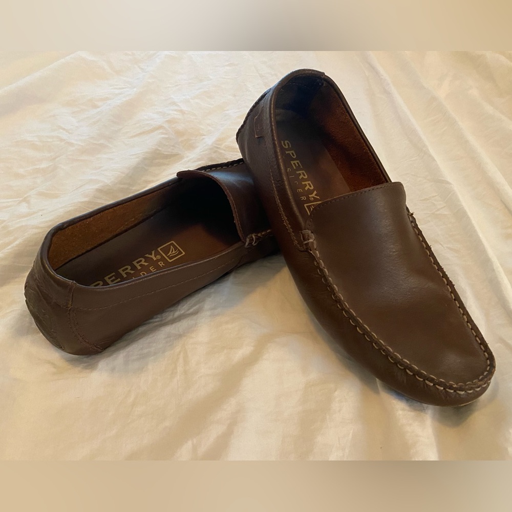 Sperry Topside loafers, brown leather.